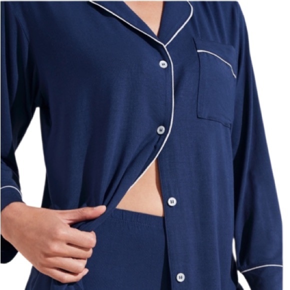 Eberjey Gisele Tencel Modal Short Sleeve & Pant PJ Set Women Sz XS Navy Blue